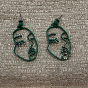 Abstract Green Face Earrings